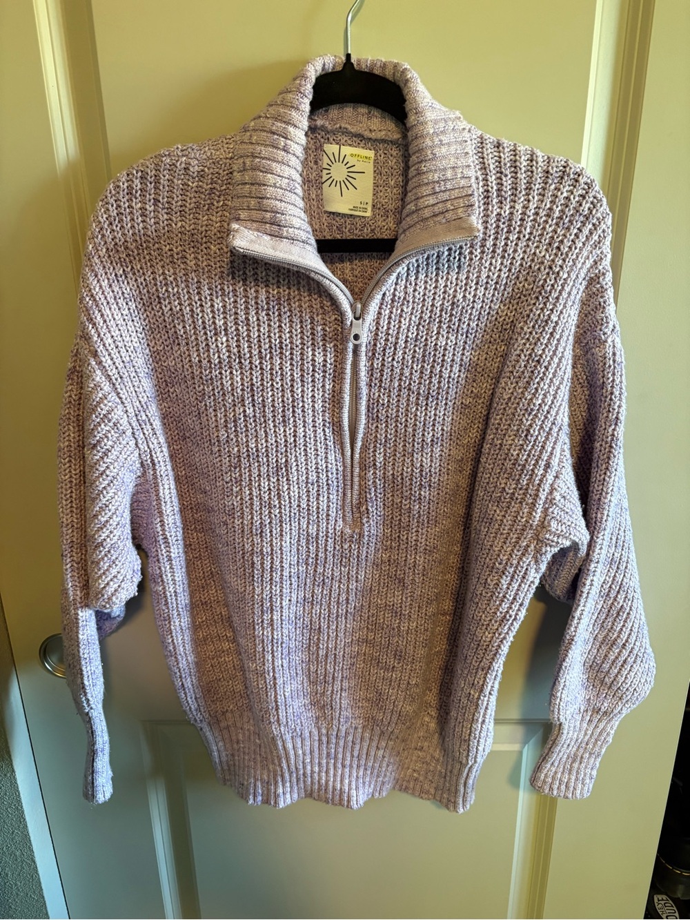 Aerie Offline Women's Lavender Ribbed Half-Zip Sweater